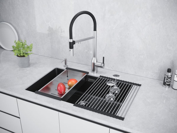 Мойка Paulmark LUMI 74 UNI LU74-BLM 740х460х210 мм, IT-GRANIT, черный металлик