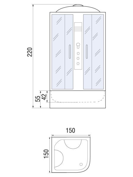 Душевая кабина River TEMZA 150/150/55 ТН 1500х1500х2200мм