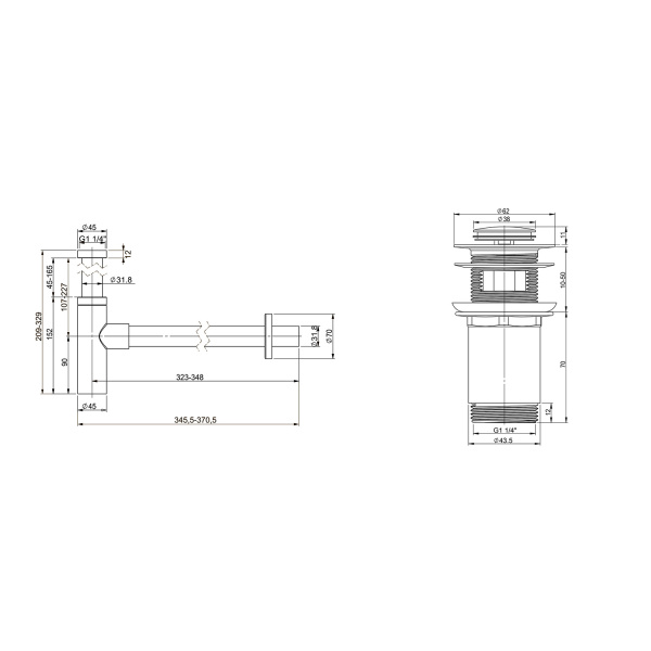 Набор 2 в 1 Wellsee Drainage System 182123001, сифон для раковины, донный клапан, матовый белый