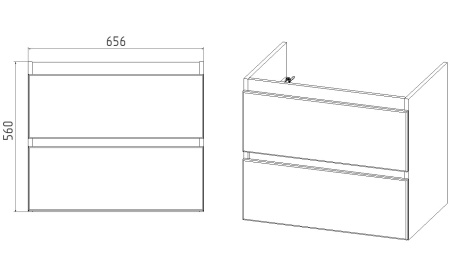 Тумба VIANT "Мальта" COMO 70 2 ящика подвесная 425х655х560 (VMAL70CO-T2YP)