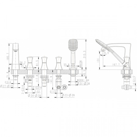 Смеситель на борт ванны Bravat Whirlpool F578112C