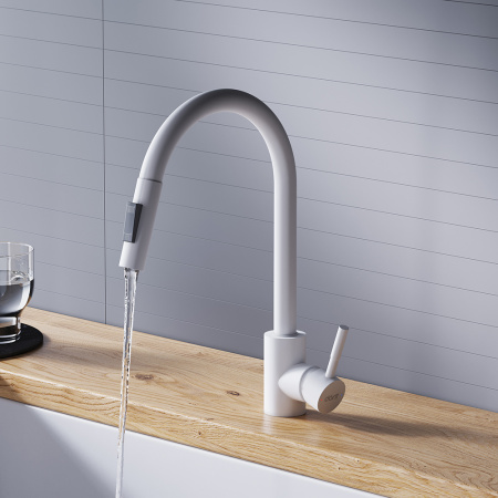 D3007533 Logic Кухонный смеситель Dorff  с вытягивающимся изливом, белый