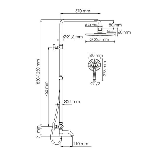 Душевая система WasserKRAFT A188.067.059.WM Thermo с термостатическим смесителем