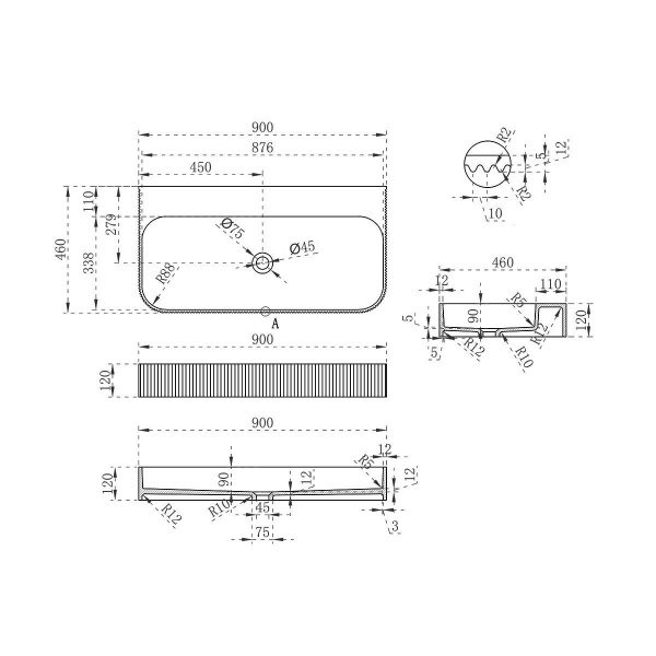 Раковина из искусственного камня Vincea VWB-6SG90MW, 900*460*120, подвесная, цвет белый матовый