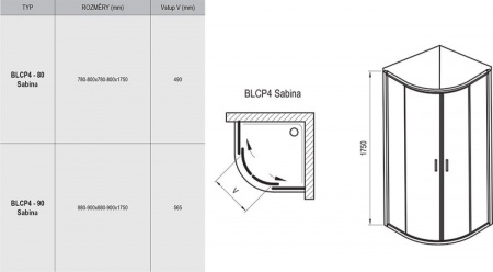 Душевой уголок Ravak Blix BLCP4-80 SABINA блестящий+ транспарент 3B240C40Z1