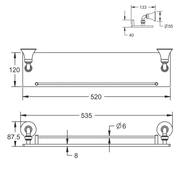 Полка стеклянная Rose RG1219, хром