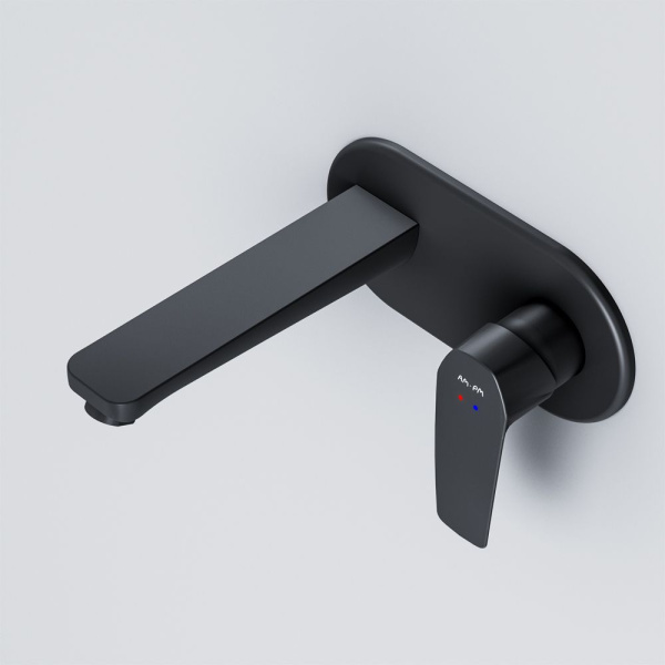F90A72222 Gem Смеситель для умывальника AM.PM монтируемый в стену, чёрный