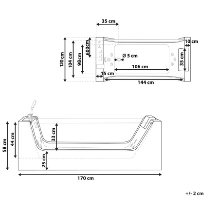 Ванна C-454A акриловая гидромассажная Ceruttispa (1700x1200x580)