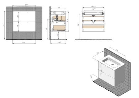 Тумба подвесная BRIZ Прато 70 с умывальником Прато, 240 03-18070-16 00 БЕЛ
