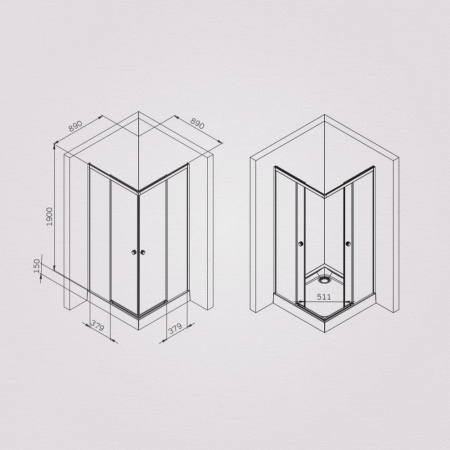 W94G-403-9090-BT1K X-joy Душевое ограждение AM.PM квадратное,раздвиж.двери 90x90 черный мат.