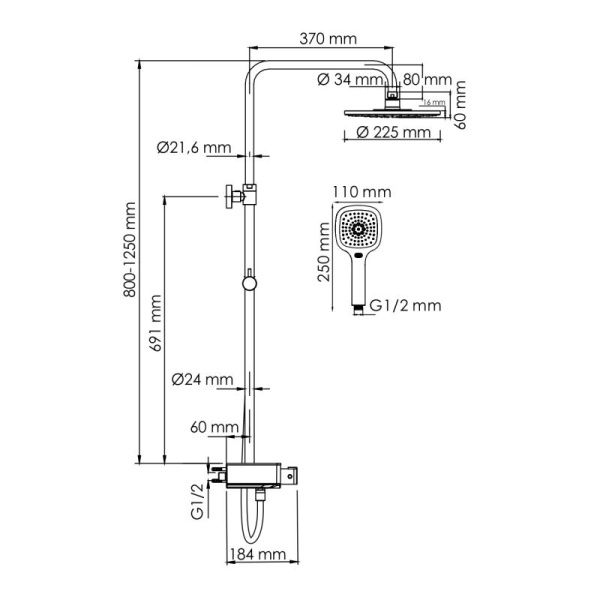 Душевая система WasserKRAFT A113.067.065.CH Thermo с термостатическим смесителем