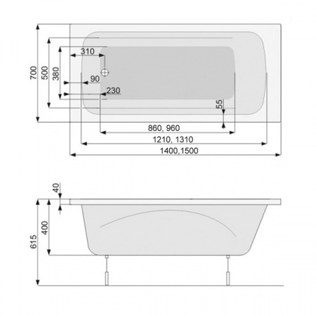 Акриловая ванна Poolspa Poolspa Klio 150x70 с ножками PWP6510ZN000000