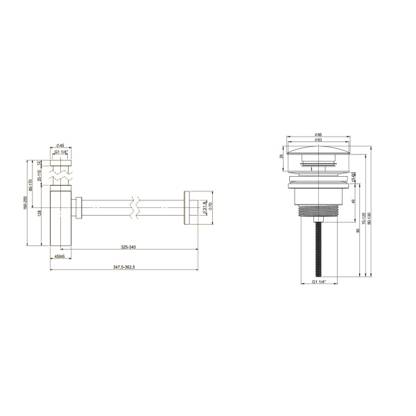 Набор 2 в 1 Wellsee Drainage System 182113003, сифон для раковины, донный клапан, матовый белый