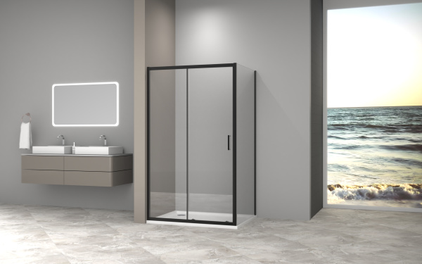 Душевой уголок AQUABATH ATLAS AB-11C-1280-2000-BK (120x80, черный матовый, прозрачное стекло)