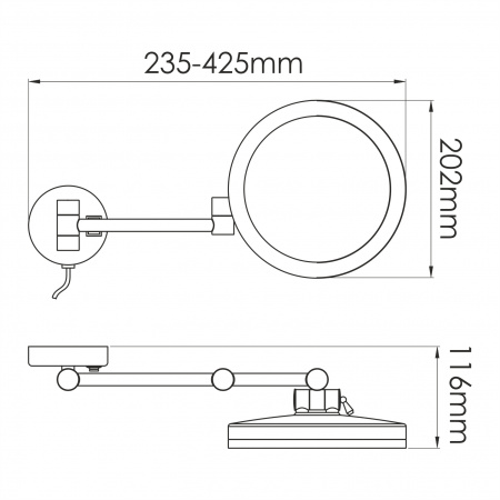 Зеркало с LED-подсветкой, 3-х кратным увеличением WasserKRAFT K-1004BLACK