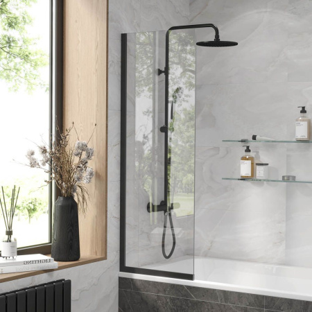 Стеклянная перегородка, шторка на борт ванны Reflexion RX14050CBL-01 140х50см фиксированная, прозрачное закаленное стекло 8мм, черный профиль