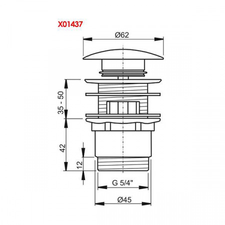 Донный клапан Ravak X01437 Click Clack низкий латунь хром 5/4x45