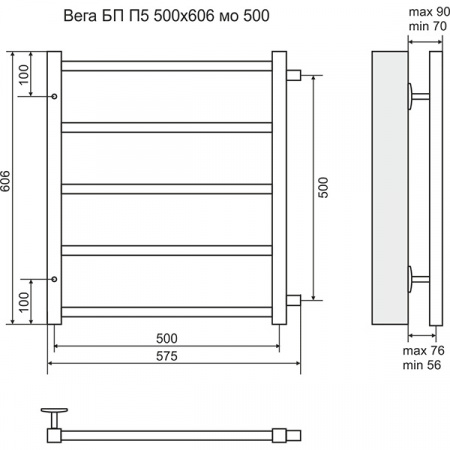 Полотенцесушитель Terminus Вега П5 500х606 боковое подключение