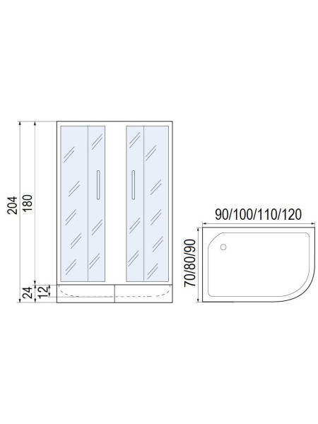 Душевой уголок МОНОМАХ МОНОМАХ ДУ 90/70/180 МЗ BL