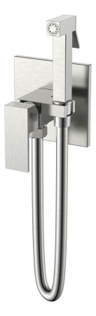 Гигиенический душ Boheme Qubic 477-NB со смесителем, С ВНУТРЕННЕЙ ЧАСТЬЮ, brushed nickel