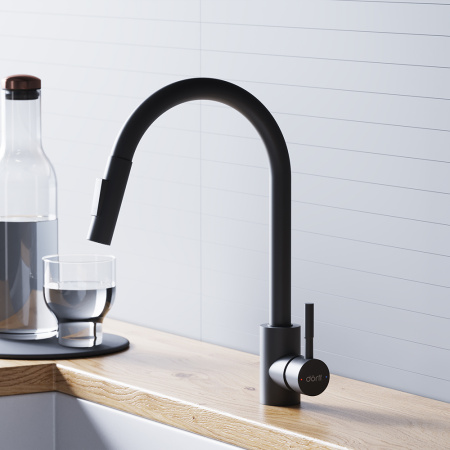 D3007522 Logic Кухонный смеситель Dorff  с вытягивающимся изливом, черный