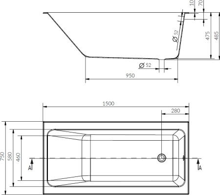 Акриловая ванна Cersanit Crea 150x75 P-WP-CREA*150NL