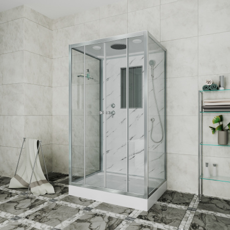 Душевая кабина Niagara Luxe NG-7772QM (120x90х210) низкий поддон(15см),дверь раздвижная,стенки мрамор,4 места