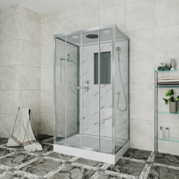 Душевая кабина Niagara Luxe NG-7772QM (120x90х210) низкий поддон(15см),дверь раздвижная,стенки мрамор,4 места