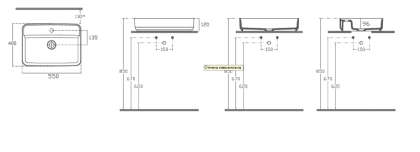 Раковина накладная ISVEA Infinity 55 прямоугольная 55см, цвет черный матовый 10NF66055SV-2N