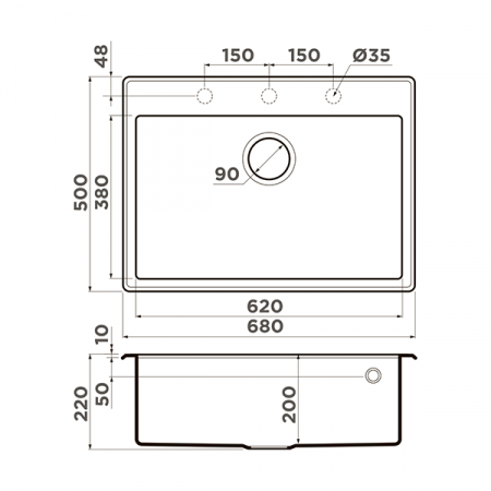 Кухонная мойка Omoikiri Tedori 68-BL Tetogranit черный 4993964