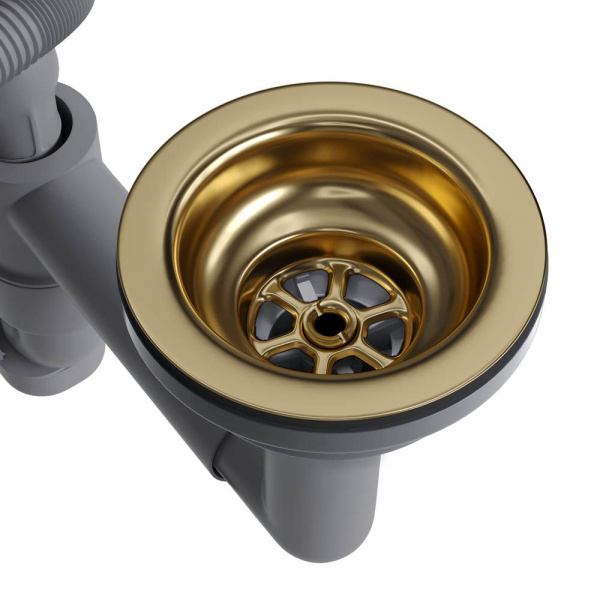 Сифон для одночашевой кухонной мойки с выпуском Reflexion Arno RX3001GD брашированное золото