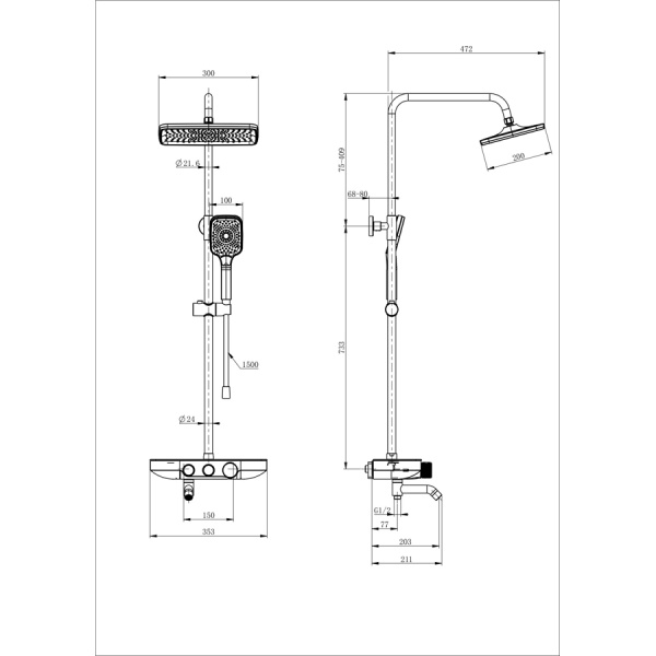 Душевая система с термостатом WONZON & WOGHAND, Хром (WW-B3099-A-CR)