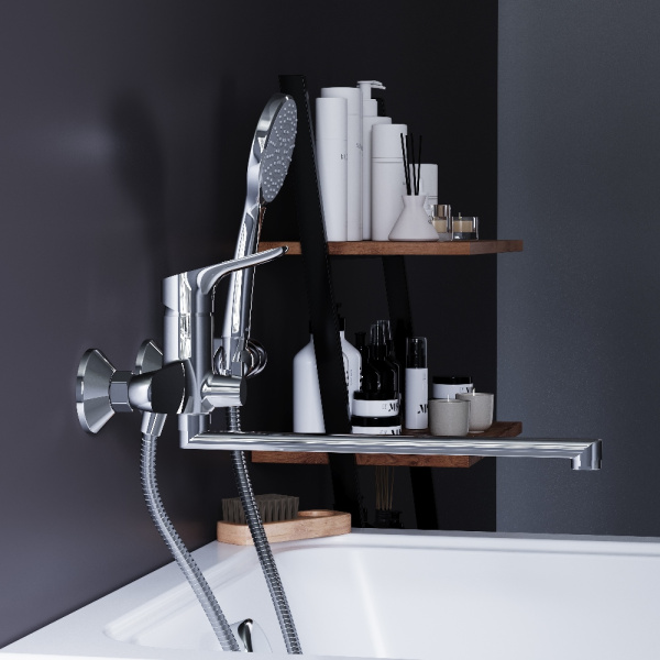 779500001 Jupiter, Смеситель для ванны и душа AM.PM с универсальным изливом и душевым комплектом, хром