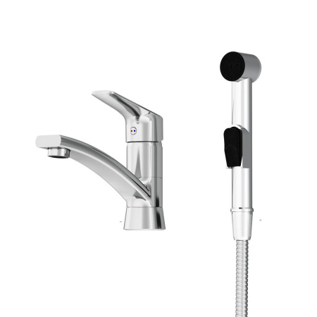 770230001 Jupiter Смеситель с поворотным изливом и гиг. душем, хром