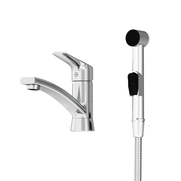 770230001 Jupiter Смеситель с поворотным изливом и гиг. душем, хром