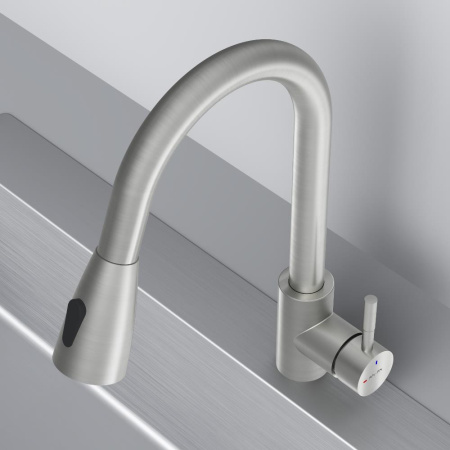 F85B07511 X-Joy S, Смеситель для кухни AM.PM с вытягивающимся изливом, сатин