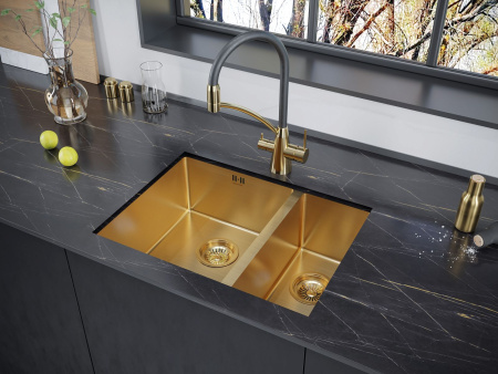 Мойка Paulmark GERBERG 59/2S UNI PM225944-BGL 440х590х200 мм, нержавеющая сталь, брашированное золото