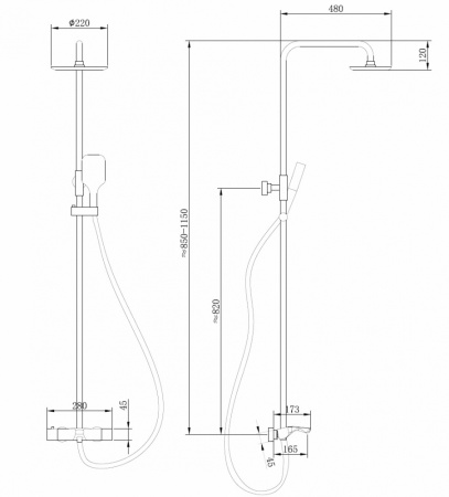 Душевая стойка ABBER Thermostat AF8516 с термостатом и изливом, хром