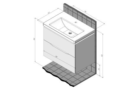 Тумба подвесная BRIZ Сити 70 с умывальником Фостер, 232 03-18070-09 00 БЕЛ