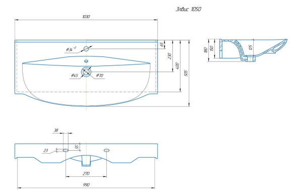 Умывальник мебельный Kirovit "Элвис"-1050 Киров