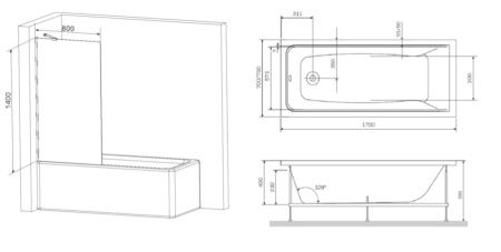 Ванна с каркасом и шторкой на борт ванны AM.PM Gem W90ASET-170W90BS80CT