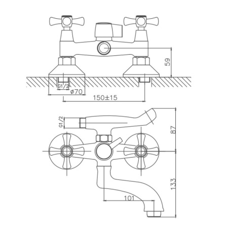 Смеситель для ванны Cron CN3042, хром