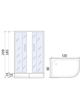 Душевой уголок River DON XL 120/90/24 МТ L без поддона