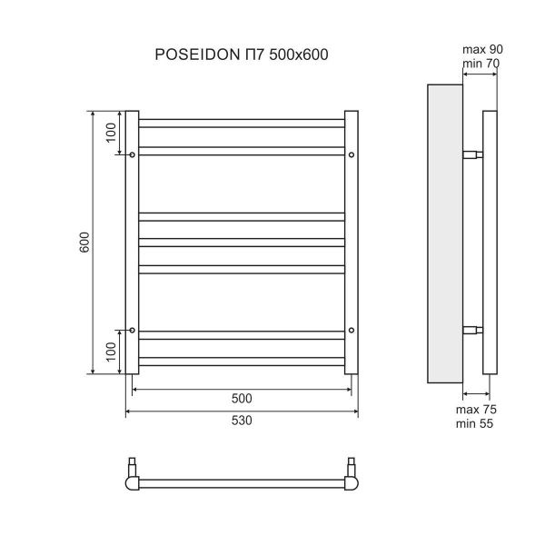 Полотенцесушитель электрический Lemark Poseidon LM42607E П7 500x600, левый/правый