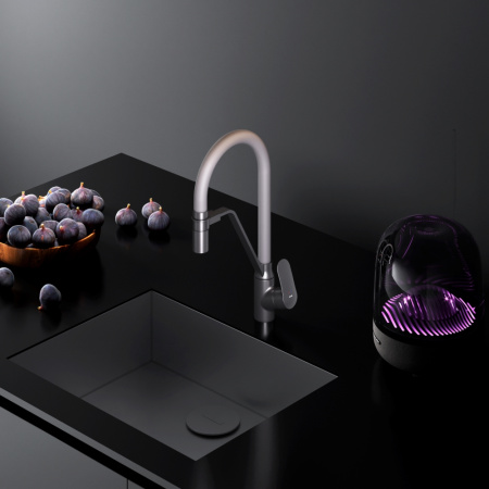 F8007825 Like, Смеситель для кухни AM.PM с каналом для питьевой воды и гибким изливом, черн., серый излив