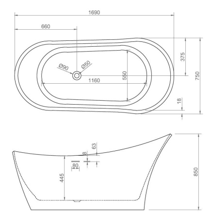 Акриловая ванна ABBER AB9245 белая
