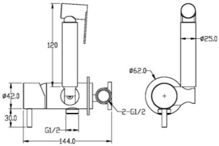 Смеситель встраиваемый Boheme Uno 467-B Black с гигиеническим душем