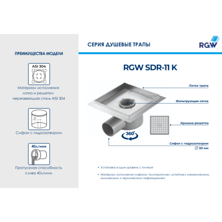 Душевой трап RGW SDR-11 K 21211120-05