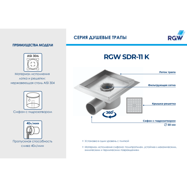 Душевой трап RGW SDR-11 K 21211130-05