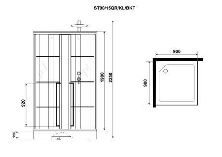 Душевая кабина Niagara Standart ST90/15QR/KL/BKT (90х90х225) низкий поддон(15см),черный,стекло прозрачное